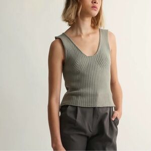 NWT Almina Concept Sage Green Knit Ribbed Structured Tank Top L